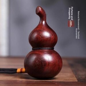 Fu Lu Hu Lu Blessings Gourd - Rosewood Handheld Sculpture​ Collectible Pocket Artifact | Meditation Palm Stone | Desktop Feng Shui Decor
