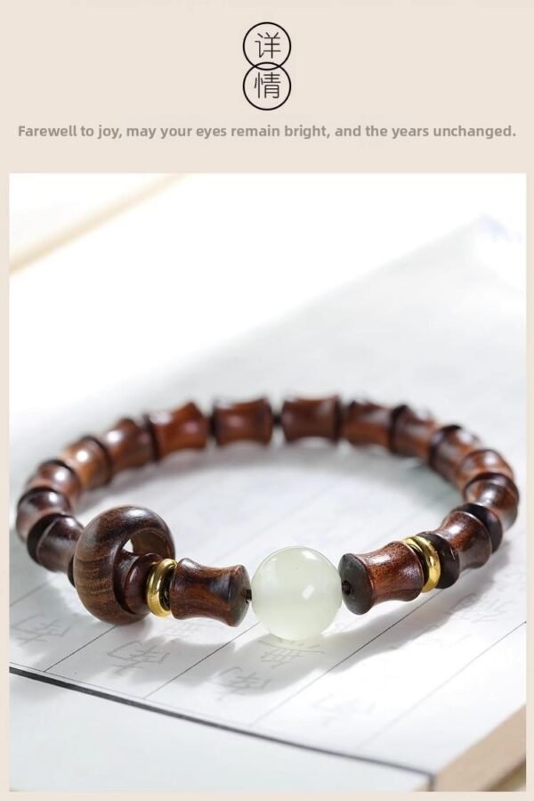 Ebony bamboo bracelet, rising step by step, luminous stone running ring, Chinese exquisite bracelet, green sandalwood rosewood bracelet