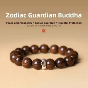 Gold wire sandalwood bracelet natal Buddha twelve zodiac guardian beads agarwood solid wood beads play size