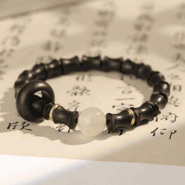 Ebony bamboo bracelet, rising step by step, luminous stone running ring, Chinese exquisite bracelet, green sandalwood rosewood bracelet
