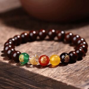 Rosewood bracelet five-way wealth god bracelet playful rosary old material mahjong bracelet wooden men and women Buddhist beads single circle