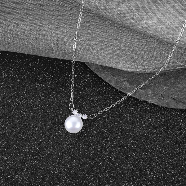 Close-up of Titanium Steel Necklace with Pearl Bead and sparkling accents
