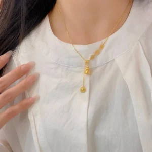 Titanium steel Fu-character gourd necklace, Chinese style tassel jewelry, adjustable 40+5cm collarbone chain, non-fade women's necklace, JIN BAI ZHENG brand, hypoallergenic jewelry, lucky symbol pendant, versatile daily wear, sustainable materials, affordable luxury, artisan crafted, positive energy accessory, modern feminine style, special occasion gift, cultural inspired design, elegant packaging.