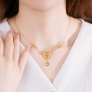 Titanium steel runaway princess necklace, butterfly-knot pendant, fade-proof lock-neck chain, JIN BAI ZHENG brand, light luxury women's jewelry, adjustable collarbone chain, hypoallergenic necklace, princess-style accessory, fairy tale jewelry, versatile daily wear, elegant gift for her, sustainable materials, affordable luxury, artisan crafted, positive energy accessory, modern feminine style, special occasion gift, holistic wellness jewelry, cultural inspired design, fantasy aesthetic.