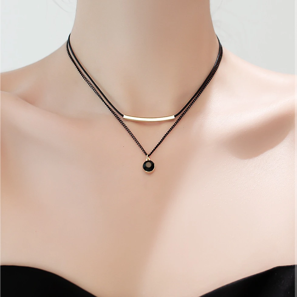 black-minimalist-double-layer-geometric-necklace