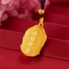 Detailed Gold Buddha Medallion with inscription and decorative beads