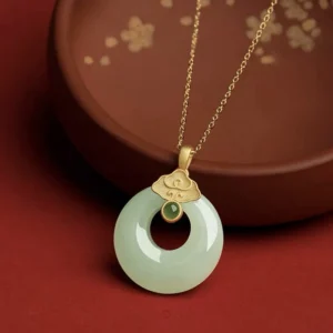 JIN BAI ZHENG Lucky Coin Necklace with Jade Pendant and cloud detail