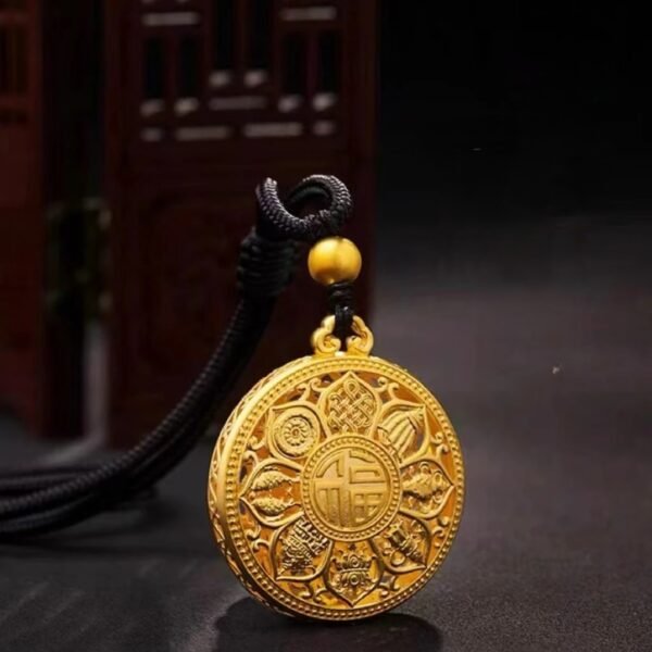 copper-alloy necklace, gold-toned pendant, eight-treasure lotus compass necklace, JIN BAI ZHENG brand, cultural gift for friends, adjustable 60cm chain, symbolic jewelry, fade-proof necklace, hypoallergenic necklace, elegant gift idea, traditional modern fusion, sustainable materials, affordable luxury, artisan crafted, positive energy accessory, holistic wellness jewelry, special occasion gift, fashion accessory, mystical design, meaningful present.