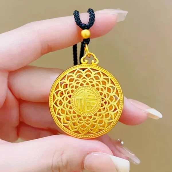 copper-alloy necklace, gold-toned pendant, eight-treasure lotus compass necklace, JIN BAI ZHENG brand, cultural gift for friends, adjustable 60cm chain, symbolic jewelry, fade-proof necklace, hypoallergenic necklace, elegant gift idea, traditional modern fusion, sustainable materials, affordable luxury, artisan crafted, positive energy accessory, holistic wellness jewelry, special occasion gift, fashion accessory, mystical design, meaningful present.