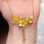 Copper alloy double-flower necklace, new Chinese style tassel jewelry, adjustable 40+5cm collarbone chain, no-fade unisex necklace, JIN BAI ZHENG brand, hypoallergenic cultural accessory, lightweight daily wear, sustainable materials, affordable luxury, artisan crafted, positive energy jewelry, modern minimalist style, special occasion gift, holistic wellness accessory, elegant packaging.