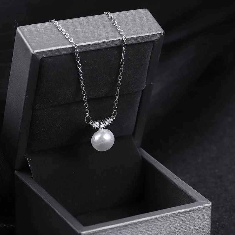 Titanium Steel Pearl Bead Necklace in black jewelry box