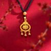 Close-up of Detailed Golden Lucky Lock Pendant on Red Background