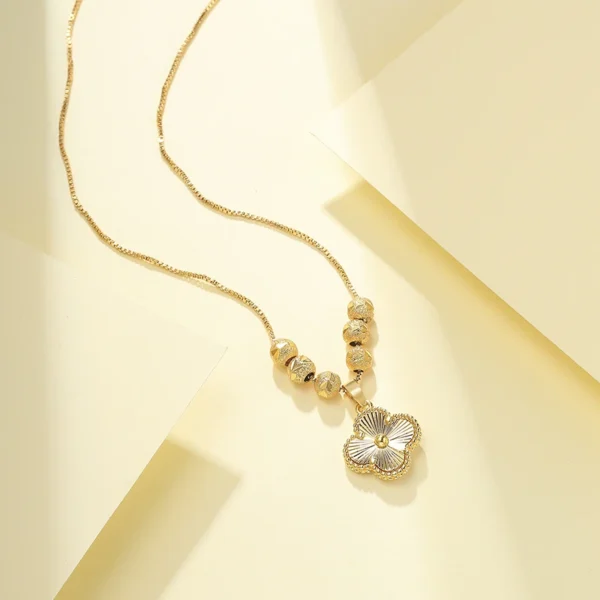 Titanium steel Chinese-style necklace, no-tarnish six-fortune bead necklace, four-leaf clover pendant, adjustable collarbone chain, JIN BAI ZHENG brand, hypoallergenic women's jewelry, lightweight luxury accessory, symbolic gift idea, versatile daily wear, sustainable materials, affordable elegance, artisan crafted, positive energy jewelry, modern feminine style, special occasion gift, holistic wellness accessory, cultural inspired design, elegant packaging.