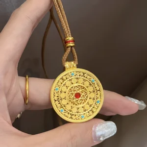 Titanium steel necklace, Chinese five blessings jewelry, ruyi eight treasures compass pendant Adjustable 40+5cm chain, hypoallergenic fashion accessory, retro new Chinese design
