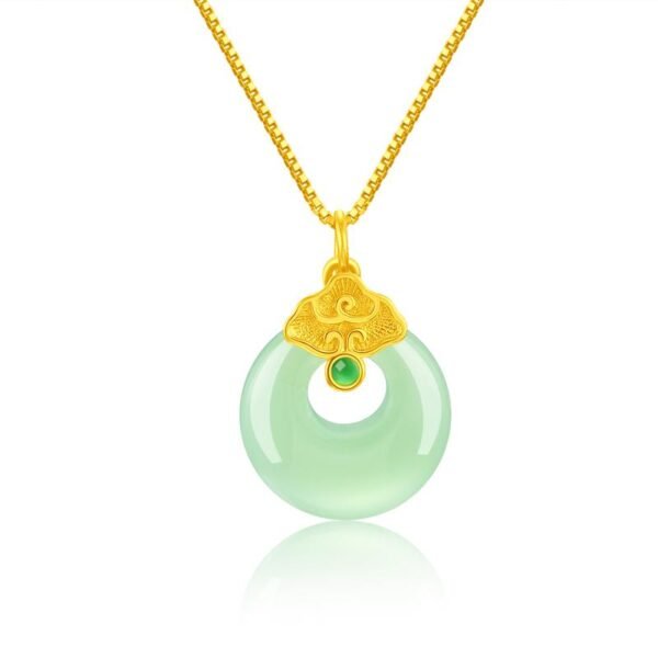 Lucky Coin Necklace with Green Jade on white background