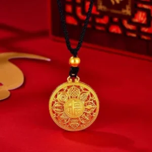 copper-alloy necklace, gold-toned pendant, eight-treasure lotus compass necklace, JIN BAI ZHENG brand, cultural gift for friends, adjustable 60cm chain, symbolic jewelry, fade-proof necklace, hypoallergenic necklace, elegant gift idea, traditional modern fusion, sustainable materials, affordable luxury, artisan crafted, positive energy accessory, holistic wellness jewelry, special occasion gift, fashion accessory, mystical design, meaningful present.