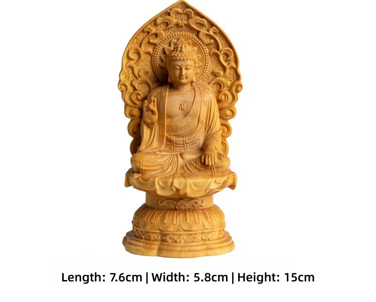 Boxwood Buddha statue, Vairocana Buddha carving, small-leaved boxwood sculpture, handcrafted Buddhist decor, spiritual altar statue, Sakyamuni wood carving, home meditation altar, traditional wood art, enlightenment statue, Buddhist gift idea, carved lotus throne, cosmic wisdom symbol, artisan wood sculpture, religious art collectible, Zen home decor, mindful living accessory, temple-quality statue, ethical craftsmanship, cultural heritage art, spiritual wellness products.