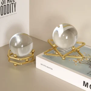 Lucky White Crystal Ball Ornament with gold geometric base