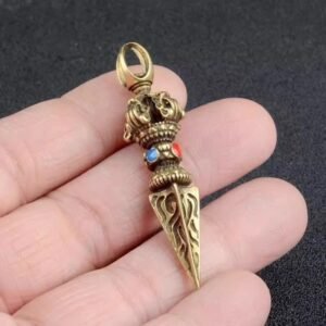 Solid copper vajra pendant, exorcism talisman, handheld ritual object, spiritual protection necklace, Buddhist ritual accessory, copper talisman pendant, protective charm for home, meditation handheld ornament, antique copper jewelry, vajra symbol pendant, negative energy ward, spiritual gift ideas, Feng Shui protection tool, ancient ritual weapon replica, meaningful jewelry accessory, durable copper craft, versatile spiritual item, cultural artifact pendant, mindfulness tool, evil ward amulet.