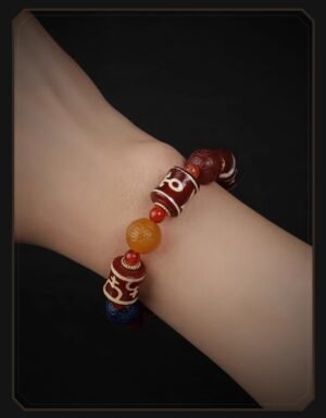 Five-element bracelet, agate dzi bead bracelet, energy balance jewelry, Tibetan blessed bracelet, unisex spiritual bracelet, metal wood water fire earth energies, sacred symbol bracelet, holistic healing jewelry, mindfulness accessory, natural stone bracelet, adjustable spiritual bracelet, multicolor agate beads, protection talisman, meditation bracelet, cultural gift idea, zodiac energy balance, traditional Tibetan jewelry, metaphysical jewelry, daily wellness accessory, meaningful unisex gift.
