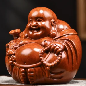 Huali rosewood laughing Buddha, wooden Buddha statue, hand-carved Buddha figurine, home decor Buddha, prosperity statue, gift for开业(opening ceremony), rosewood carving, Buddhist art, good luck symbol, positive energy decor, traditional wood sculpture, meditation altar statue, office desk decor, spiritual gift, Asian inspired decor, handmade wooden statue, abundance symbol, cultural gift idea, wooden craftsmanship, Buddha for gifting.