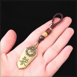 Taoist amulet, Five-Thunder Decree pendant, ward off evil amulet, prevent fright talisman, spiritual protection charm, Bagua symbol jewelry, handwoven rope pendant, natural beads talisman, red sandalwood beads, brass beads spiritual, ebony beads with silver cloud, golden star-moon bodhi, Taoist ritual tools, ancient Chinese talisman, negative energy protection, personal safety amulet, cosmic balance pendant, traditional Taoist craft, meditation protection gear, Feng Shui protection charm.