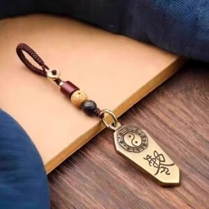 Taoist amulet, Five-Thunder Decree pendant, ward off evil amulet, prevent fright talisman, spiritual protection charm, Bagua symbol jewelry, handwoven rope pendant, natural beads talisman, red sandalwood beads, brass beads spiritual, ebony beads with silver cloud, golden star-moon bodhi, Taoist ritual tools, ancient Chinese talisman, negative energy protection, personal safety amulet, cosmic balance pendant, traditional Taoist craft, meditation protection gear, Feng Shui protection charm.
