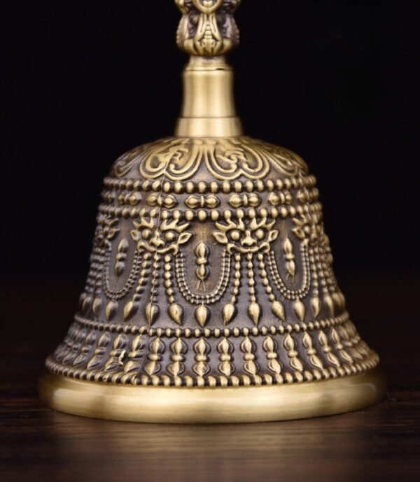 Large 15cm copper Vajra bell with symbolic motifs