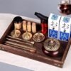 Golden lotus incense burner, tripod bronze incense set, Japanese-style incense tools, Paulownia wood incense tray, traditional incense ceremony set, Zen meditation accessories, coil-lighting tool, handmade incense tools, cultural gift set, sandalwood incense powder, agarwood incense set, home fragrance kit, spiritual practice tools, incense coil molds, Asian philosophy gifts, wabi-sabi home decor, mindfulness ritual set, ancient art of incense, beginner incense kit, advanced incense ceremony collection.