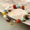 8mm wooden bead bracelet, gemstone evil-eye jewelry, spiritual protection bracelet, natural wood and gemstone accessory, positive energy jewelry, evil-eye charm bracelet, carnelian amazonite pearls, grounding wood beads, handmade spiritual bracelet, symbolic jewelry gift, daily mindfulness accessory, elastic-free knotting design, versatile layering bracelet, ethical materials jewelry, holistic wellness accessory, cultural symbolism bracelet, minimalist earthy jewelry, artisan crafted bracelet, negative energy ward, modern bohemian style.