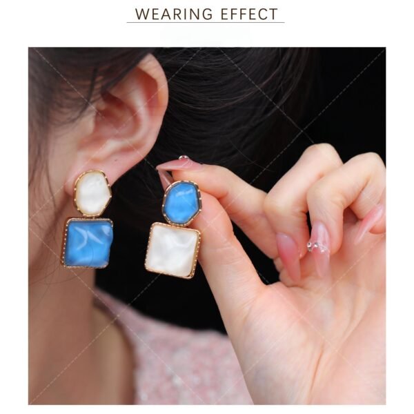 Copper alloy earrings, Mirror Kite earrings, light luxury fashion earrings, fresh design earrings, geometric earrings, delicate ear accessories, hypoallergenic earrings, modern minimalist jewelry, blue and beige earrings, statement earrings, versatile ear pieces, gift for her, everyday elegant earrings, sophisticated ear design, artistic inspiration earrings, secure clutch earrings, lightweight earrings, fashion-forward accessories, refined elegance earrings, unique geometric earrings.