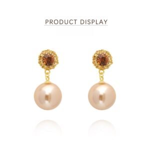 Qintang copper alloy earrings, light luxury floral earrings, crystal and pearl jewelry, versatile elegant earrings, brown crystal accents, hypoallergenic pearl earrings, gold-toned fashion accessories, gift for her, daily wear elegance, formal occasion earrings, affordable luxury jewelry, classic modern design, secure clutch earrings, tarnish-resistant earrings, sophisticated women's accessories, floral-inspired jewelry, pearl pendant earrings, wardrobe staple earrings, romantic style earrings, crystal-inlaid design.