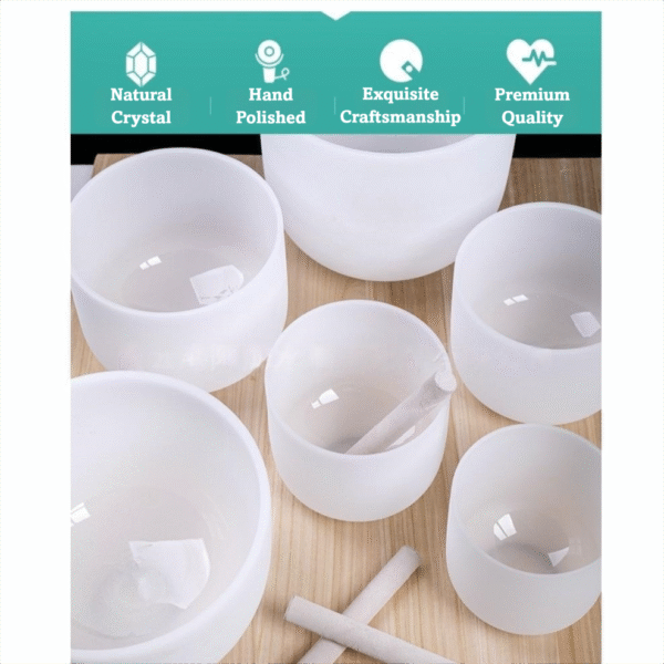 Professional crystal singing bowls, tuned singing bowls for yoga, sound healing bowls, meditation singing bowls, chakra alignment tools, handcrafted crystal bowls, music therapy instruments, stress relief bowls, premium sound therapy, yoga music tools, vibrational healing, white crystal bowls, holistic wellness products, spiritual healing tools, accurate pitch bowls, mindfulness accessories, sound bath bowls, energy healing, therapeutic music instruments, professional meditation equipment.
