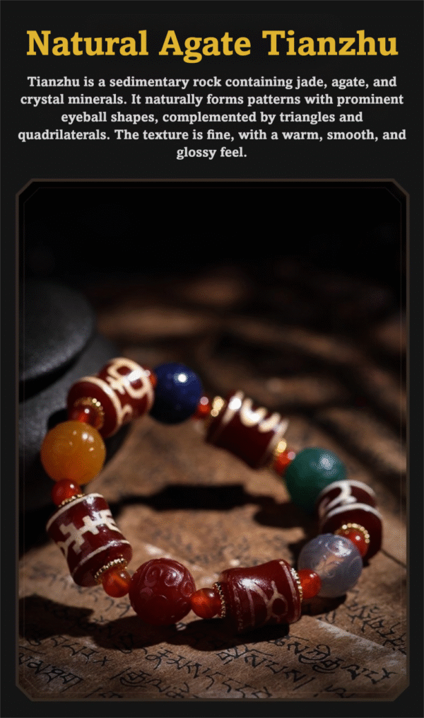 Five-element bracelet, agate dzi bead bracelet, energy balance jewelry, Tibetan blessed bracelet, unisex spiritual bracelet, metal wood water fire earth energies, sacred symbol bracelet, holistic healing jewelry, mindfulness accessory, natural stone bracelet, adjustable spiritual bracelet, multicolor agate beads, protection talisman, meditation bracelet, cultural gift idea, zodiac energy balance, traditional Tibetan jewelry, metaphysical jewelry, daily wellness accessory, meaningful unisex gift.