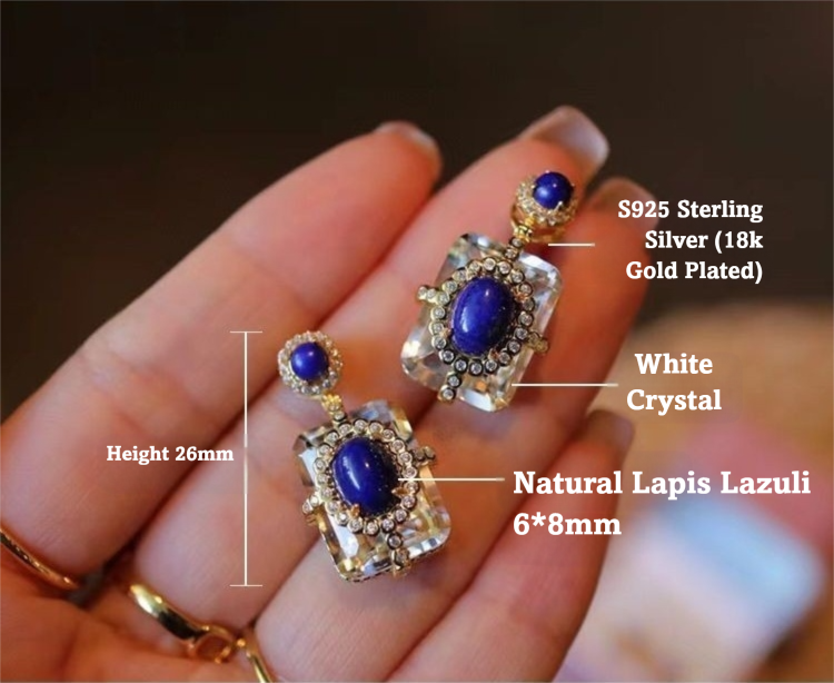 Natural lapis lazuli pendant, white crystal square necklace, S925 silver gold plated jewelry, handmade vintage necklace, luxury statement jewelry, hypoallergenic silver necklace, adjustable chain design, royal blue gemstone pendant, artisan crafted jewelry, versatile daily wear necklace, ethical sourcing, bohemian chic accessory, holistic wellness jewelry, cultural inspired elegance, affordable luxury, unique gift for her, modern classic style, special occasion jewelry, sustainable materials, timeless elegance.