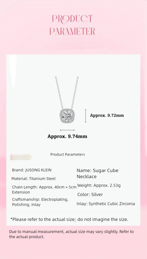 Titanium steel sugar cube necklace, JUSONG KLEIN jewelry, minimalist collarbone chain, cubic zirconia pendant, light luxury fashion necklace, women's minimalist jewelry, silver tone necklace, hypoallergenic necklace, tarnish-resistant accessory, affordable luxury jewelry, versatile daily wear necklace, niche design jewelry, elegant gift for her, modern minimalist style, sustainable materials, bohemian chic accessory, holistic wellness jewelry, cultural inspired design, artisan crafted, positive energy accessory.