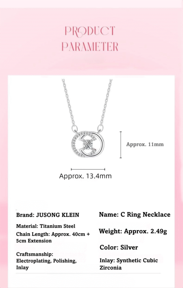 Titanium steel double C-circle necklace, JUSONG KLEIN jewelry, light luxury collarbone chain, cubic zirconia pendant, adjustable necklace for women, minimalist silver necklace, hypoallergenic jewelry, tarnish-resistant accessory, small-batch design, versatile daily wear, sparkling zirconia necklace, modern elegance, gift for her, sustainable materials, niche fashion jewelry, artisan crafted, positive energy accessory, cultural inspired design, holistic wellness jewelry, affordable luxury.2/2