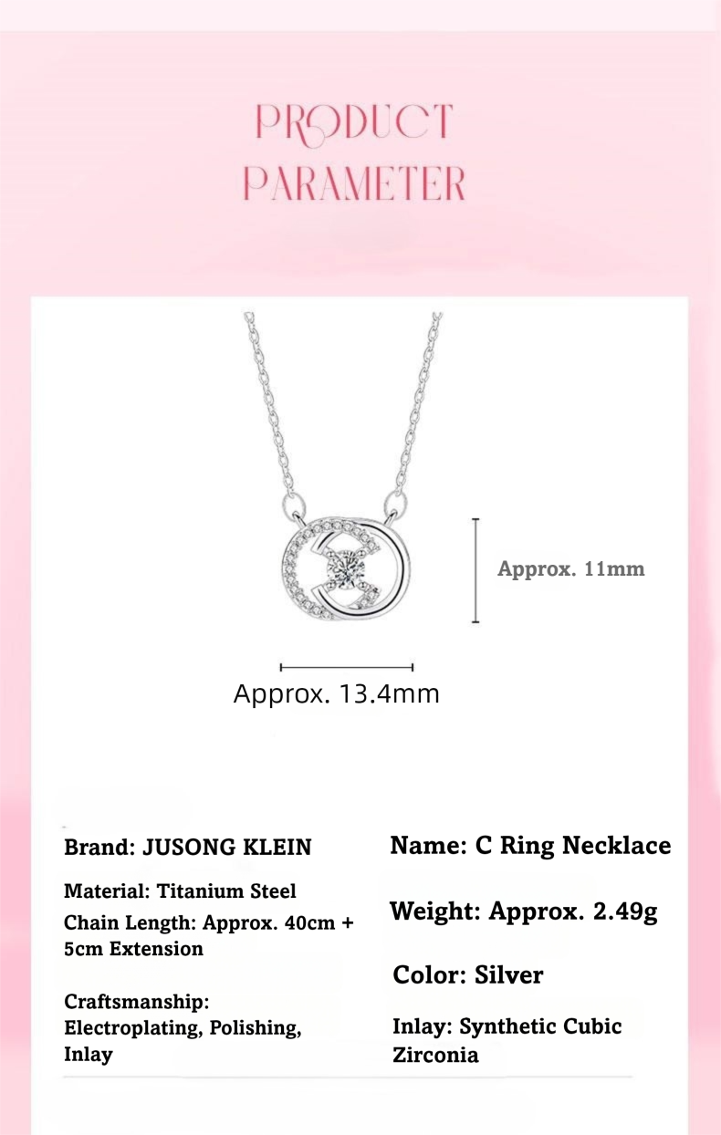 Titanium steel double C-circle necklace, JUSONG KLEIN jewelry, light luxury collarbone chain, cubic zirconia pendant, adjustable necklace for women, minimalist silver necklace, hypoallergenic jewelry, tarnish-resistant accessory, small-batch design, versatile daily wear, sparkling zirconia necklace, modern elegance, gift for her, sustainable materials, niche fashion jewelry, artisan crafted, positive energy accessory, cultural inspired design, holistic wellness jewelry, affordable luxury.2/2