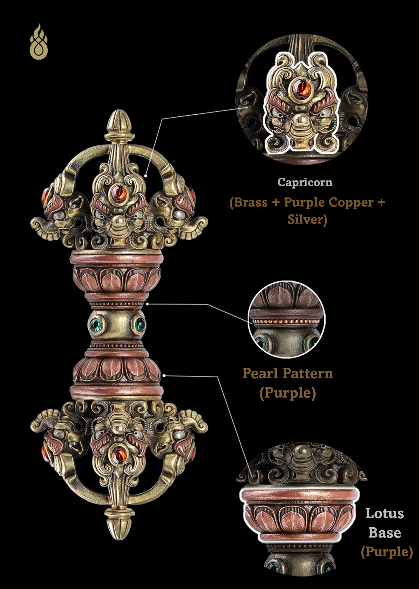 Tibetan ritual instrument made from brass and copper