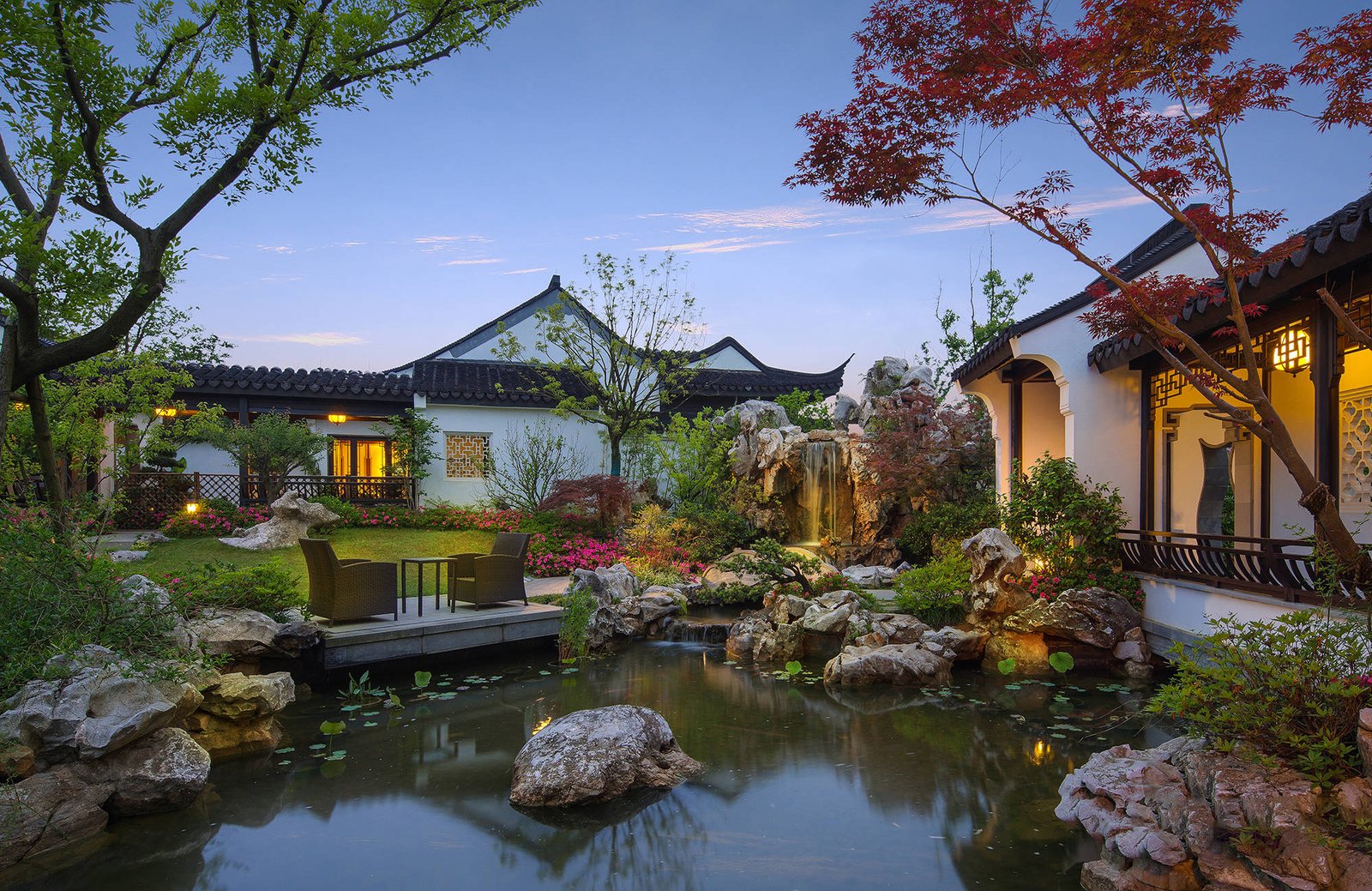 Chinese courtyard with Fen Shui water channel for gathering qi