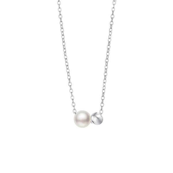 Titanium steel geometric necklace, imitation pearl jewelry, minimalist double-bead pendant, white gold tone chain, light luxury collarbone chain, adjustable necklace for women, hypoallergenic fashion jewelry, small luxury gifts, modern minimalist design, JUSONG KLEIN brand, sustainable materials, versatile daily wear, elegant gift idea, artisan crafted, positive energy accessory, cultural inspired design, holistic wellness jewelry, affordable luxury, niche fashion accessory, special occasion necklace.