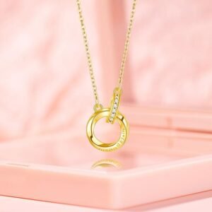 Titanium steel Mobius necklace, double-ring necklace, gold-plated chain, cubic zirconia jewelry, light luxury women's necklace, adjustable lock necklace, JUSONG KLEIN brand, hypoallergenic necklace, symbolic infinity jewelry, versatile daily wear, minimalist design, elegant gift for her, sustainable materials, affordable luxury, artisan crafted, positive energy accessory, modern feminine style, special occasion gift, holistic wellness jewelry, niche fashion accessory.
