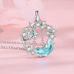 Titanium Steel Star Moon Necklace for Women | Celestial Choker with Cubic Zirconia & Turquoise Moon | Light Luxury Minimalist Collarbone Chain