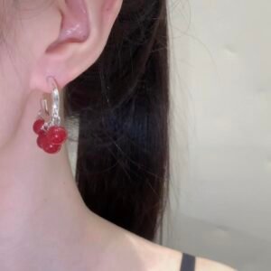 Copper-alloy cherry weave earrings, light luxury fashion earrings, versatile elegant earrings, advanced design ear accessories, hypoallergenic statement earrings, red accent jewelry, artistic inspired earrings, daily wear elegant earrings, sophisticated fashion jewelry, minimalist chic earrings, secure clutch earrings, nickel-free ear accessories, tarnish-resistant jewelry, gift for her, modern poetic design, affordable luxury earrings, unique weave pattern earrings, fashion-forward accessories, refined casual earrings, special occasion jewelry.