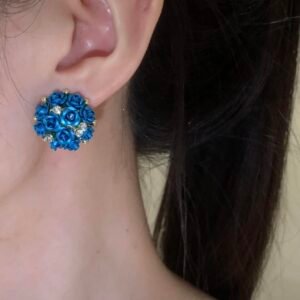 Midsummer copper alloy earrings, blue floral cluster earrings, light luxury fashion earrings, versatile designer earrings, hypoallergenic statement earrings, nature-inspired jewelry, seasonal floral accessories, gift for her, nickel-free earrings, tarnish-resistant earrings, bold yet refined earrings, summer garden theme, lightweight comfortable earrings, secure clutch earrings, premium copper alloy jewelry, vibrant blue earrings, artistic floral design, day-to-night earrings, affordable luxury accessories, unique designer earrings.