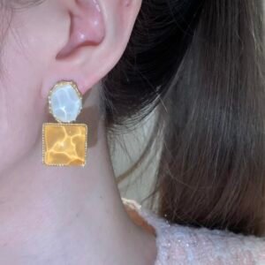 Copper-alloy Mirror Autumn earrings, light luxury opalescent stone jewelry, gold marbled design earrings, hypoallergenic fashion earrings, versatile daily wear earrings, minimalist elegant accessories, nickel-free earrings, tarnish-resistant jewelry, affordable luxury earrings, sophisticated gift idea, modern minimalist design, iridescent stone accents, elastic clutch backing, women's fashion jewelry, day-to-night accessory, artistic earring design, cultural inspired elegance, sustainable materials, unique pattern earrings, holistic wellness accessory.