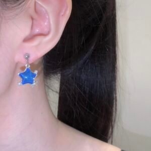 Starry sea earrings, copper-alloy star earrings, deep blue celestial jewelry, light luxury fashion earrings, versatile star-shaped earrings, hypoallergenic silver-toned earrings, minimalist celestial accessories, artistic inspired earrings, secure clutch earrings, nickel-free earrings, tarnish-resistant jewelry, gift for her, affordable luxury earrings, unique design earrings, day-to-night earrings, poetic inspiration jewelry, cosmic theme earrings, stylish yet elegant accessories, wardrobe staple earrings.