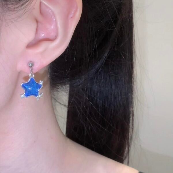 Starry sea earrings, copper-alloy star earrings, deep blue celestial jewelry, light luxury fashion earrings, versatile star-shaped earrings, hypoallergenic silver-toned earrings, minimalist celestial accessories, artistic inspired earrings, secure clutch earrings, nickel-free earrings, tarnish-resistant jewelry, gift for her, affordable luxury earrings, unique design earrings, day-to-night earrings, poetic inspiration jewelry, cosmic theme earrings, stylish yet elegant accessories, wardrobe staple earrings.