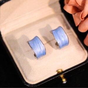 Blue ribbon earrings, copper alloy earrings with enamel, light luxury jewelry, unique blue earrings, versatile fashion earrings, hypoallergenic ear accessories, minimalist elegant earrings, niche design earrings, artistic jewelry, blue accent earrings, trendy earrings, gift for her, everyday luxury earrings, secure clutch earrings, vibrant color earrings, modern design earrings, affordable luxury, sensitive ears safe, stylish ear accessories, casual and formal earrings.