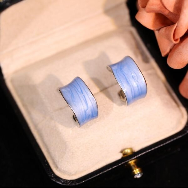 Blue ribbon earrings, copper alloy earrings with enamel, light luxury jewelry, unique blue earrings, versatile fashion earrings, hypoallergenic ear accessories, minimalist elegant earrings, niche design earrings, artistic jewelry, blue accent earrings, trendy earrings, gift for her, everyday luxury earrings, secure clutch earrings, vibrant color earrings, modern design earrings, affordable luxury, sensitive ears safe, stylish ear accessories, casual and formal earrings.